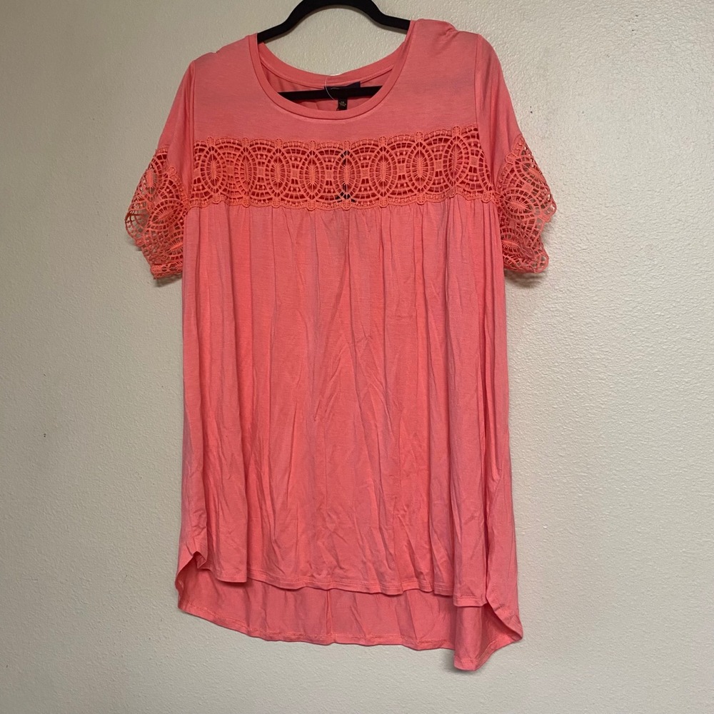 Cupio Woman Pink Coral Crochet Lace Top Shirt Size 1XL BT27830W